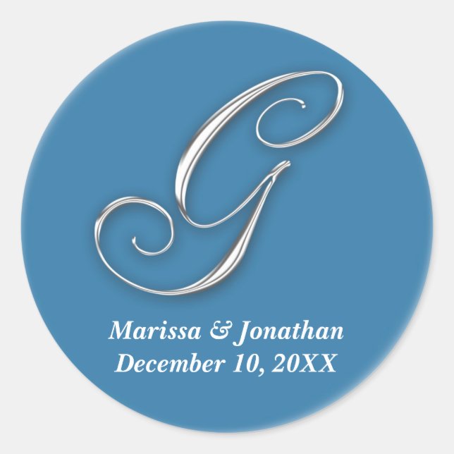 Initial G blue monogram custom name favor seal (Front)