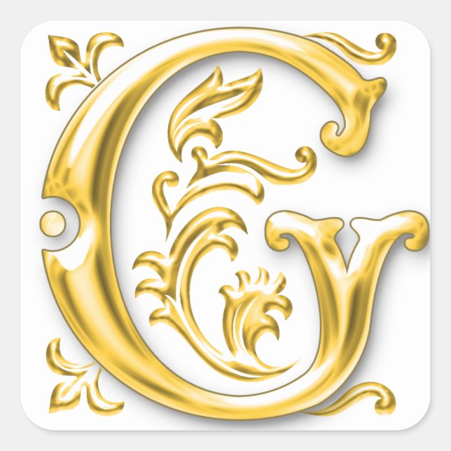 Initial G Capital Letter Sticker in Gold (Front)