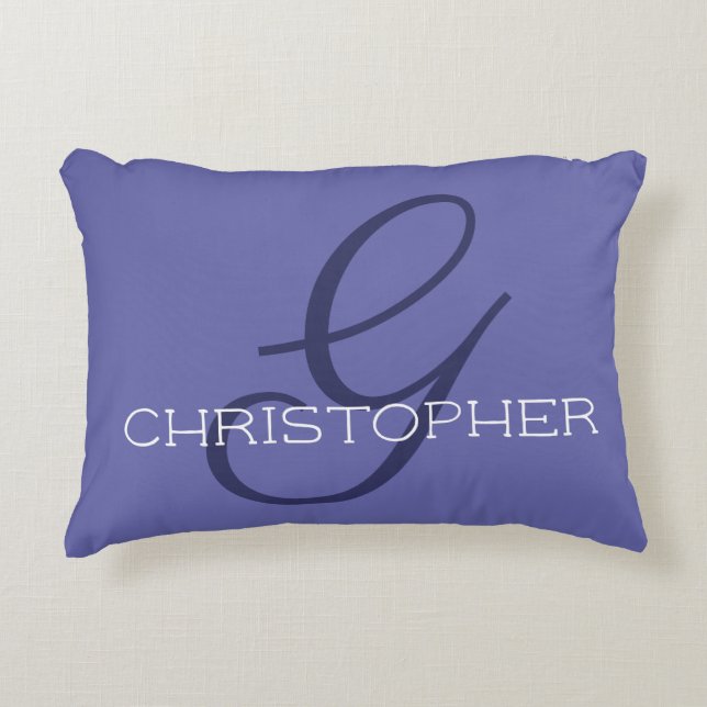 Initial G Custom Name Blue Periwinkle Accent Pillow (Front)