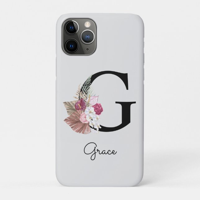 Initial G Monogram Pink Boho Girly Floral Case-Mate iPhone Case (Back)