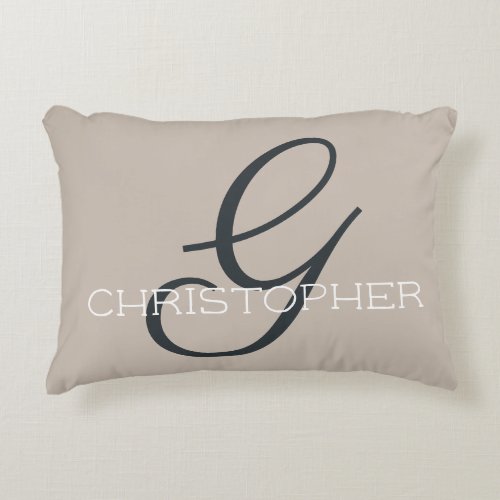 Initial G Neutral Tan Taupe Personalized Name Accent Pillow