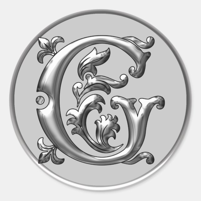 Initial G Round Sticker in silver (Front)