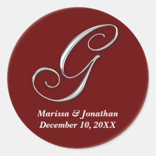 Initial G wine red monogram custom name favor seal