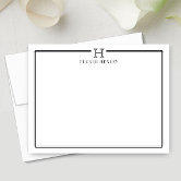 Monogram Elegant Navy Blue Border Stationery Note Card