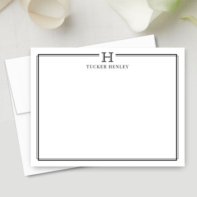 Initial Gift for Men Office Stationery Black White Note Card (Creator Uploaded)