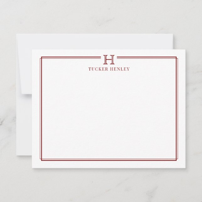 Initial Gift for Men Office Stationery Dark Red Note Card (Front)