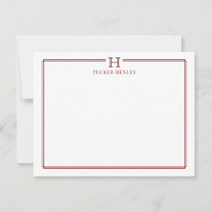 Initial Gift for Men Office Stationery Dark Red Note Card