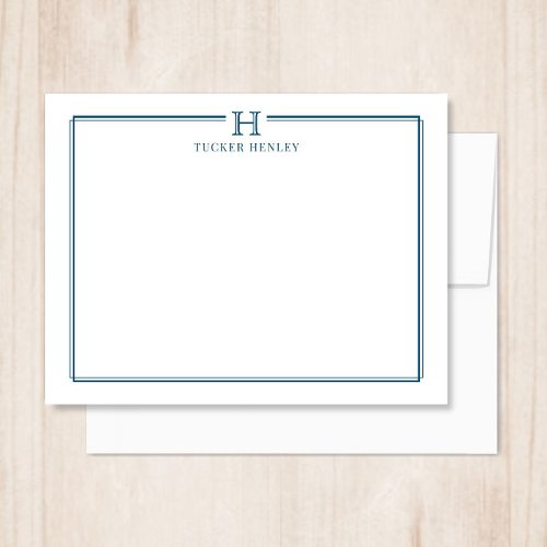 Initial Gift for Men Office Stationery Navy Blue Note Card