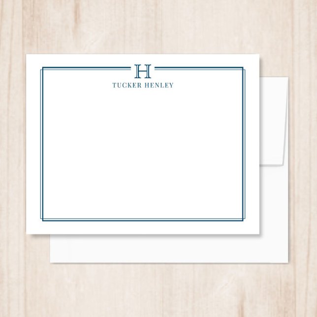 Initial Gift for Men Office Stationery Navy Blue Note Card (Creator Uploaded)