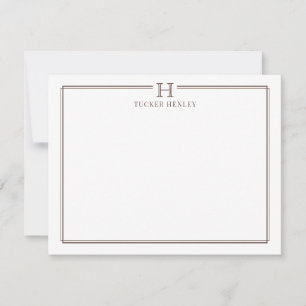 Initial Gift Men's Office Stationery Dark Brown Note Card