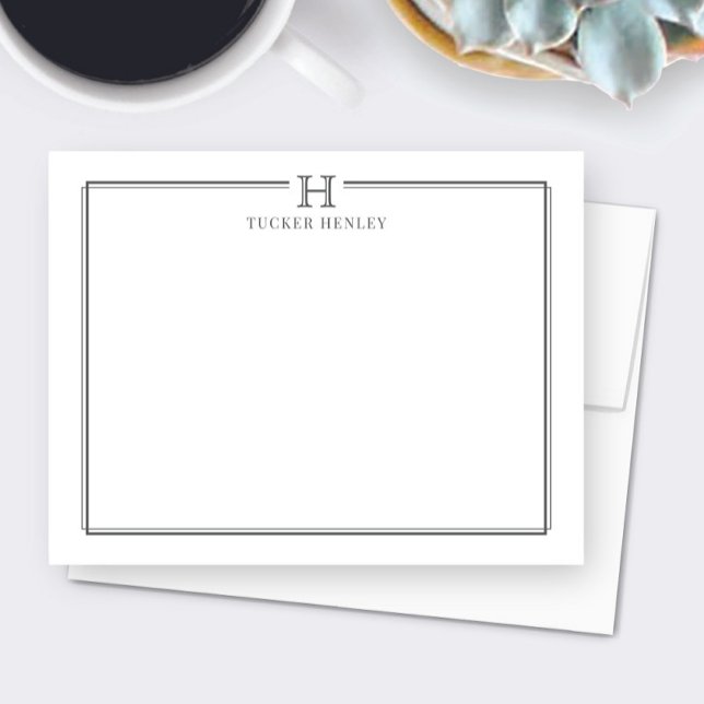 Initial Gift Men's Office Stationery Dark Gray Note Card (Creator Uploaded)