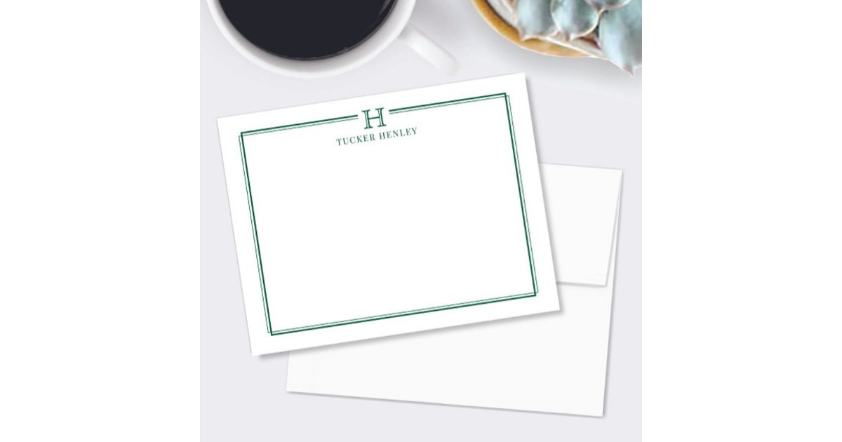Initial Gift Men's Office Stationery Hunter Green Note Card | Zazzle