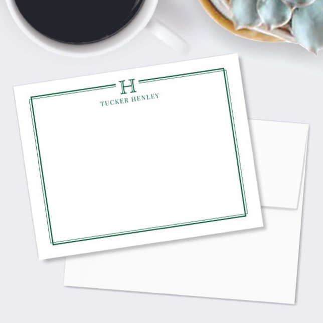 Initial Gift Men's Office Stationery Hunter Green Note Card (Creator Uploaded)