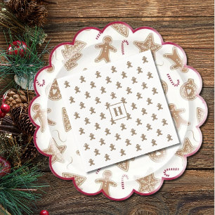 Initial, Gingerbread Man Cookies Holiday Paper Napkins