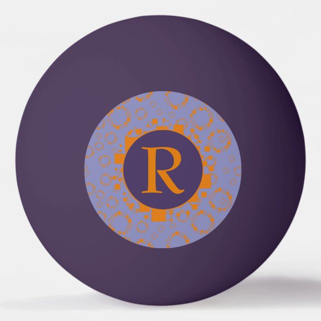 Initial girly orange purple circle square pattern  ping pong ball (Front)