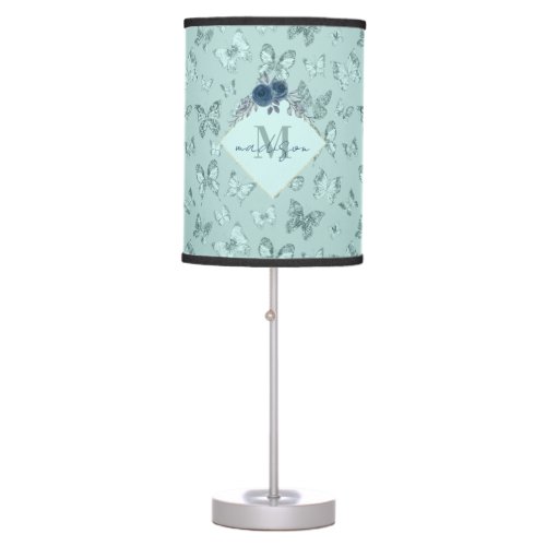 Initial Glitter Butterflies Seamless Pattern Table Lamp