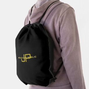 Initial Gold Color And Black Monogram Names Modern Drawstring Bag