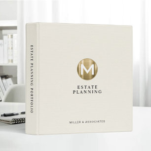 Initial Gold Logo Beige Linen Estate Planning 3 Ring Binder