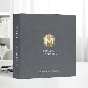 Initial Gold Logo Beige Linen Estate Planning 3 Ring Binder