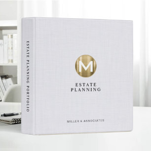 Initial Gold Logo Beige Linen Estate Planning 3 Ring Binder