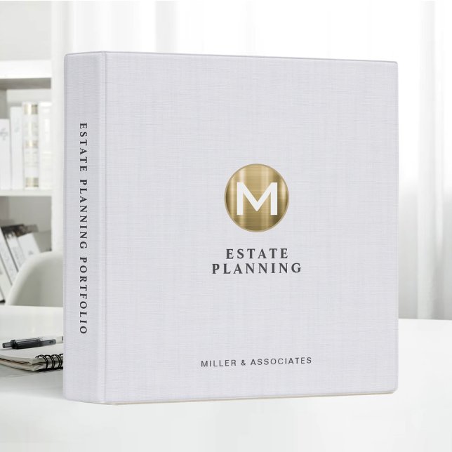 Initial Gold Logo Beige Linen Estate Planning 3 Ring Binder (Creator Uploaded)