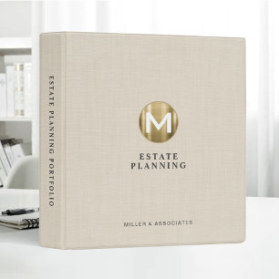 Initial Gold Logo Beige Linen Estate Planning 3 Ring Binder