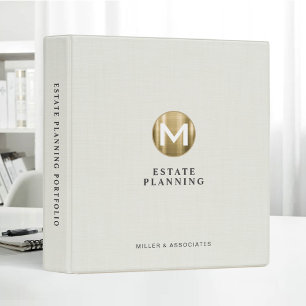 Initial Gold Logo Beige Linen Estate Planning 3 Ring Binder