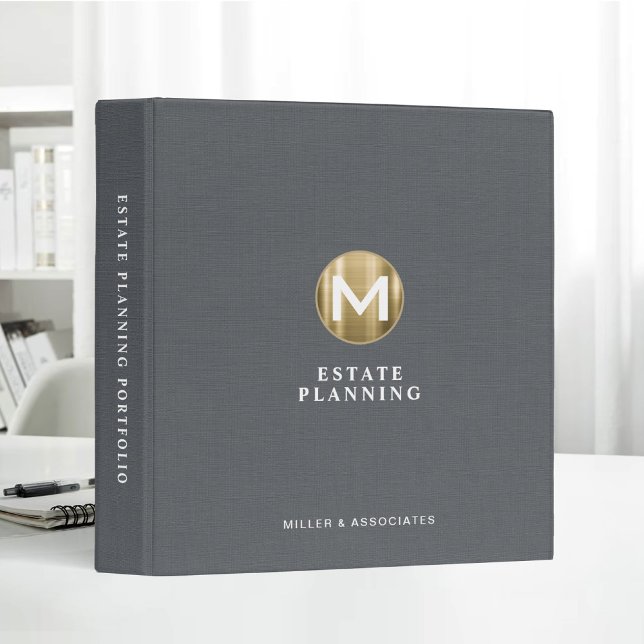 Initial Gold Logo Gray Linen Estate Planning 3 Ring Binder (Creator Uploaded)