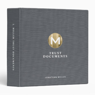 Initial Gold Logo Gray Linen Trust Documents 3 Ring Binder