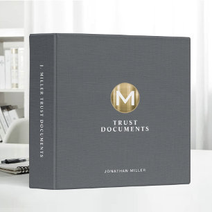 Initial Gold Logo Gray Linen Trust Documents 3 Ring Binder