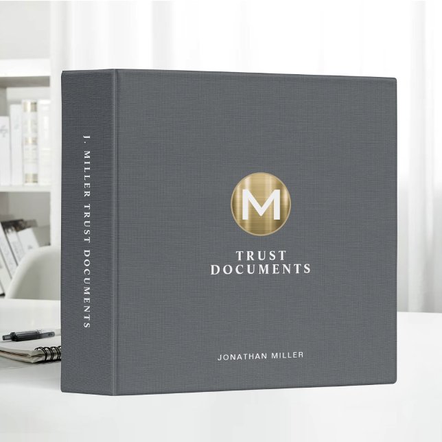 Initial Gold Logo Gray Linen Trust Documents 3 Ring Binder (Creator Uploaded)