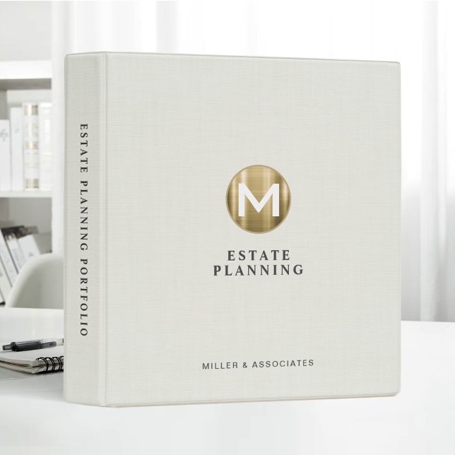 Initial Gold Logo Nature Linen Estate Planning 3 Ring Binder (Creator Uploaded)
