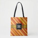 [ Thumbnail: Initial; Goldfish-Inspired Colored Stripes Pattern Tote Bag ]