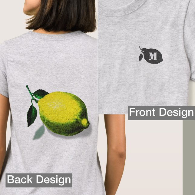Initial Green Lemon Silhouette Front Back Print T-Shirt (Creator Uploaded)