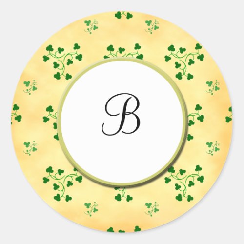 Initial Green Shamrocks Circle Sticker