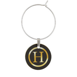 Initial H Gold Monogram Wine Charm