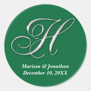 Initial H green monogram custom name favor seal
