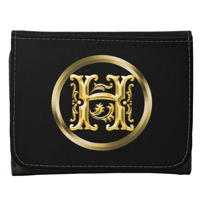 Initial H Letter in Gold Custom Trifold Wallet