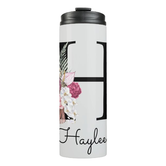 Initial H Monogrammed Pink Boho Floral Thermal Tumbler (Front)