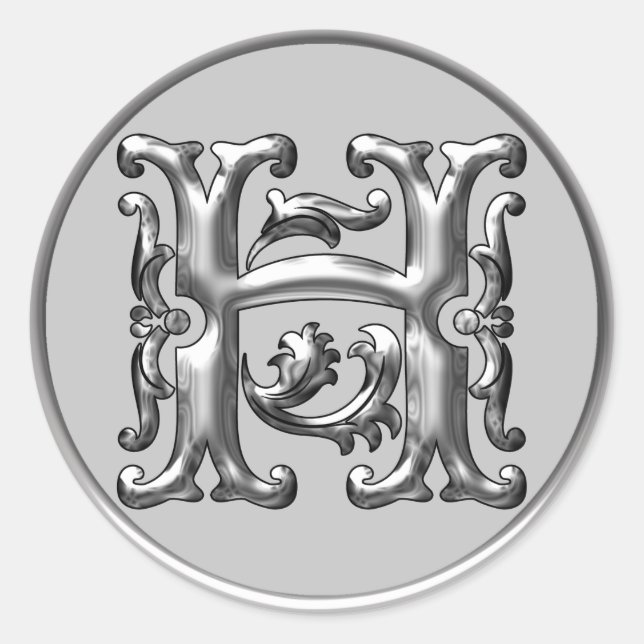 Initial H Round Sticker in Silver (Front)
