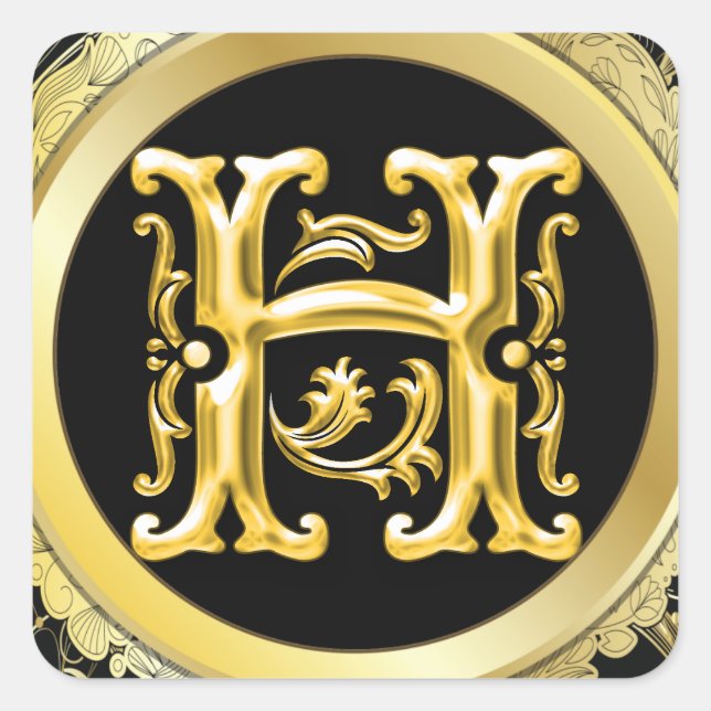 Initial H Square Sticker in Gold (Front)