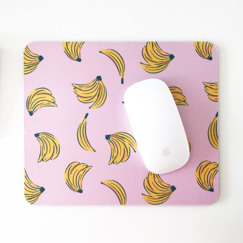 Initial Hipster Banana Pattern in Pink Background Mouse Pad