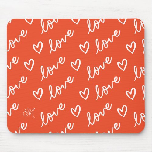 Initial Hipster Love Pattern in Red Background Mouse Pad
