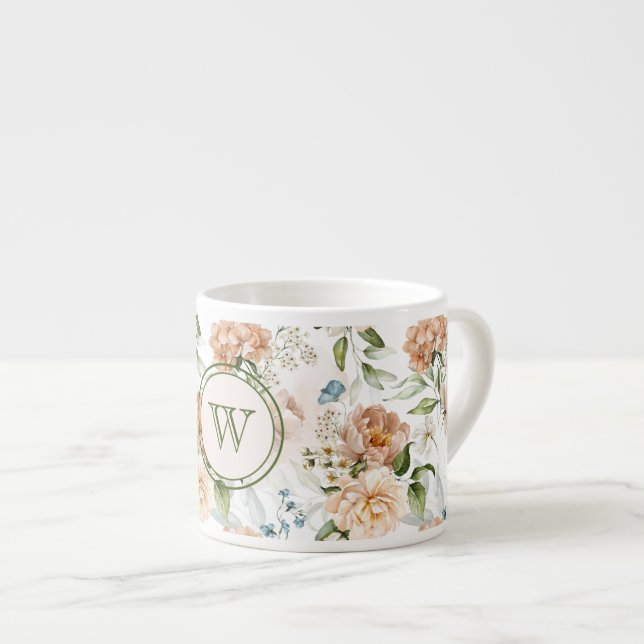 Initial, Hydrangea Peony 1600s Dutch Florals 6oz Espresso Cup (Front Right)
