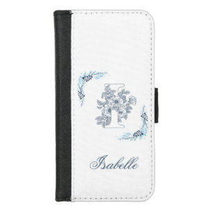 Initial "I" Blue Monogram Calm Floral iPhone 8/7 Wallet Case