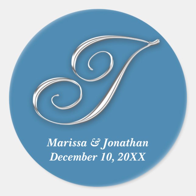 Initial I blue monogram custom name favor seal (Front)