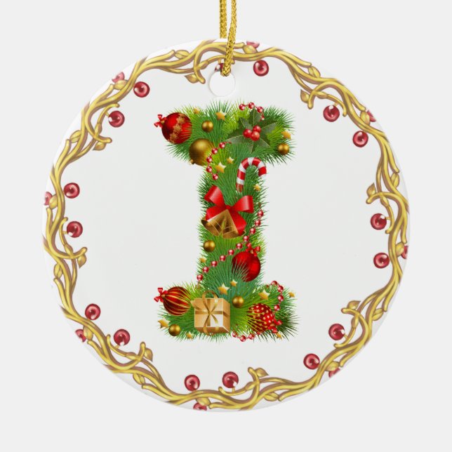 initial I monogrammed christmas ornament - circle (Front)