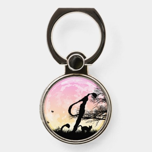 Initial I pink yellow Full Moon and Cat Monogram P Phone Ring Stand
