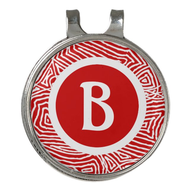 Initial in Red Golf Hat Clip (Front)