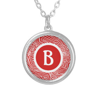 Initial in Red Silver Plated Necklace